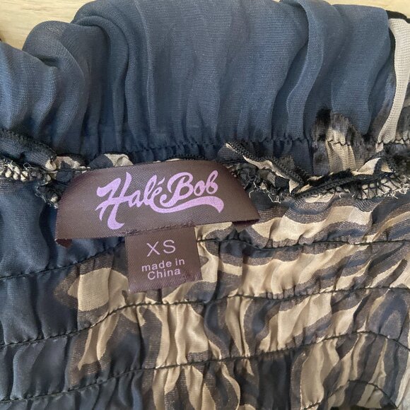 Hale Bob Black & Grey Sheer Flowy Peasant Top with Velvet Detailing - Picture 4 of 4